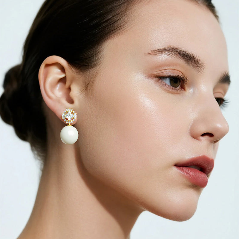 Zircon Halo & Pearl Drop Earrings ✨ Elegant Sparkle with Timeless Grace