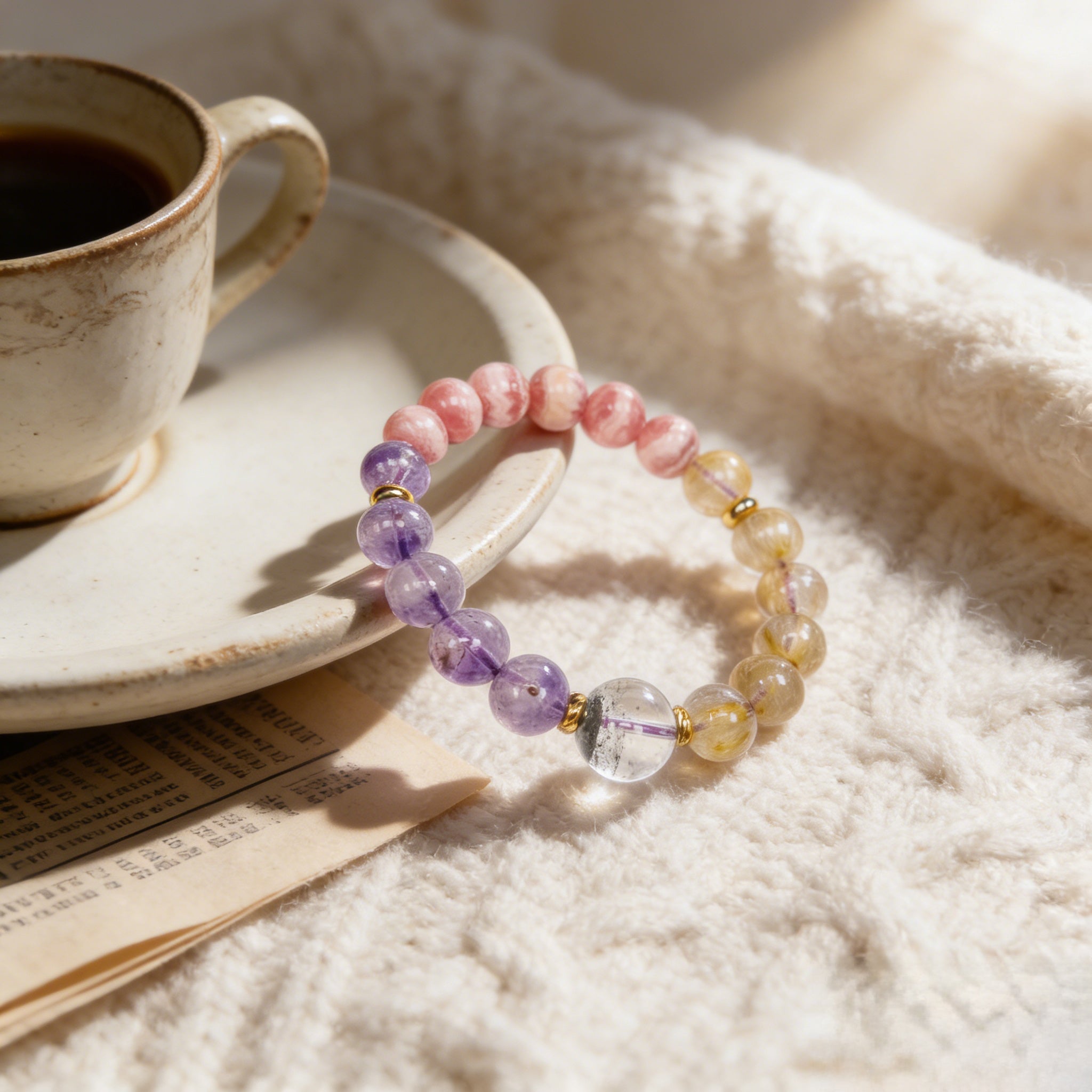 042 "Quiet Luxury" Natural Crystal Bracelet ✨ French Vintage Aesthetic for Wealth & Abundance - Dainty Manifestation Jewelry