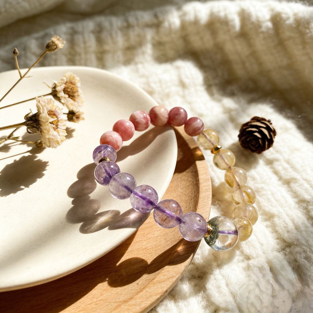042 "Quiet Luxury" Natural Crystal Bracelet ✨ French Vintage Aesthetic for Wealth & Abundance - Dainty Manifestation Jewelry