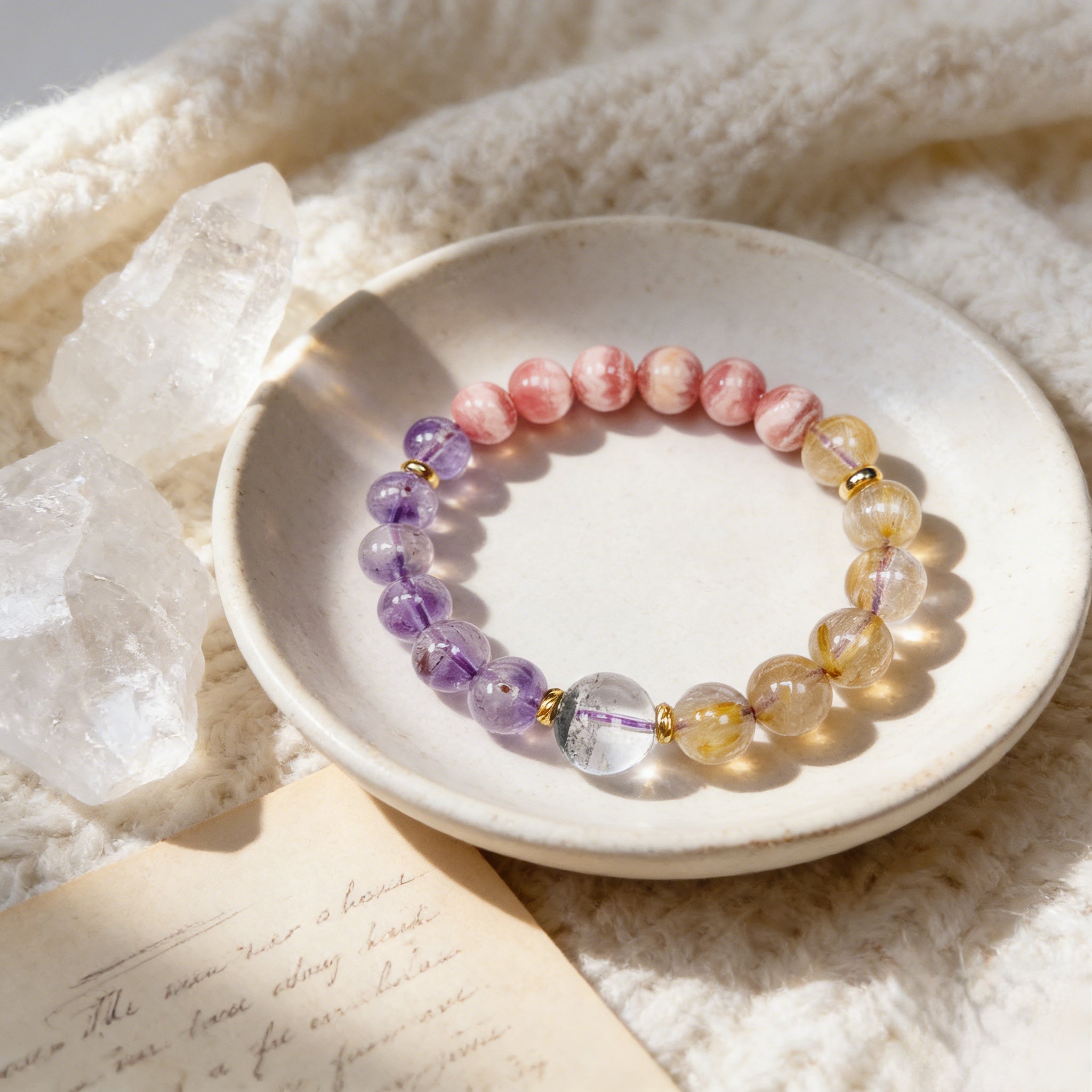 042 "Quiet Luxury" Natural Crystal Bracelet ✨ French Vintage Aesthetic for Wealth & Abundance - Dainty Manifestation Jewelry
