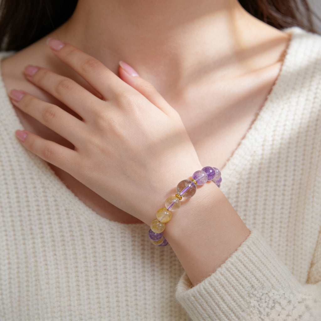 042 "Quiet Luxury" Natural Crystal Bracelet ✨ French Vintage Aesthetic for Wealth & Abundance - Dainty Manifestation Jewelry