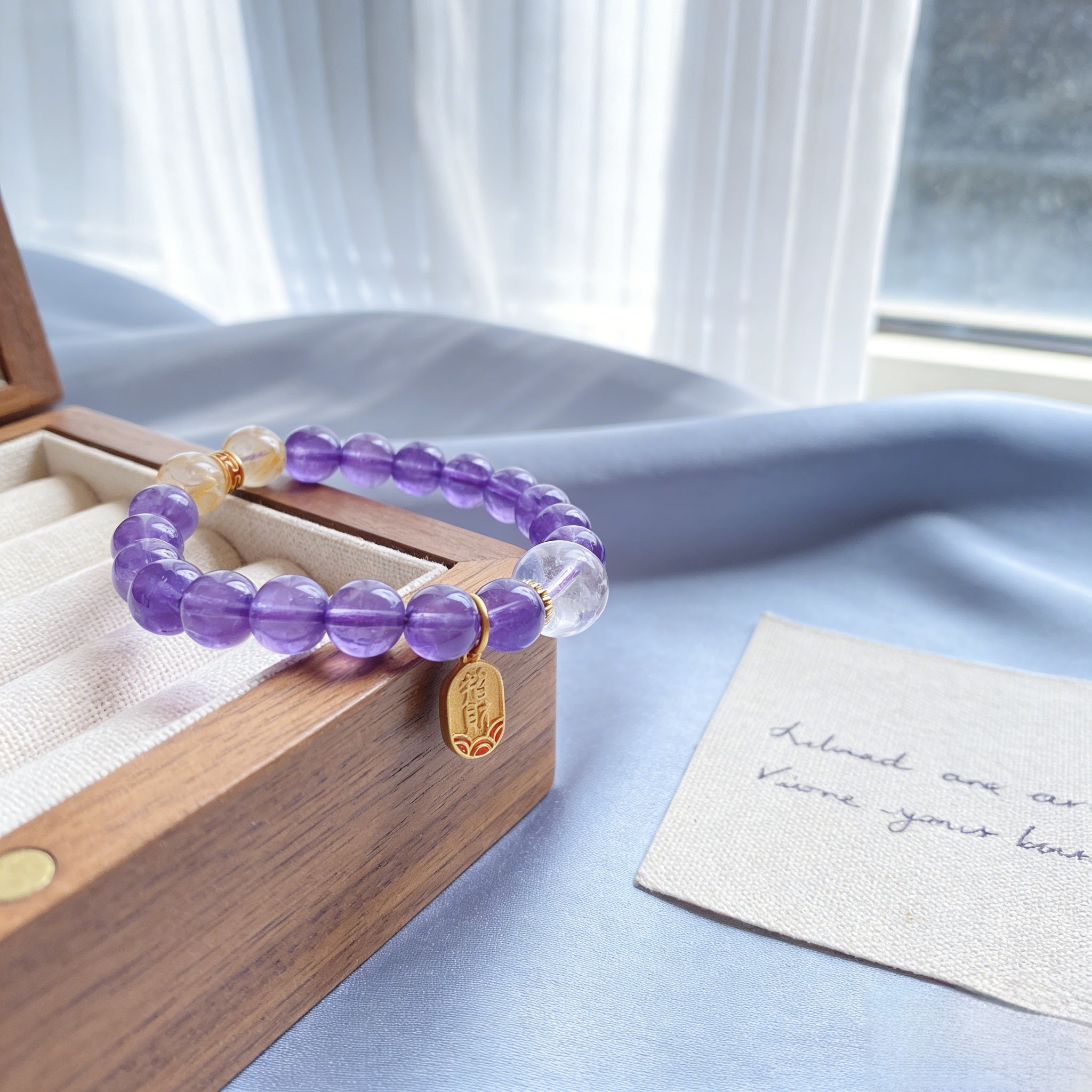 041 "Quiet Luxury" Amethyst Crystal Bracelet ✨ French Vintage Aesthetic for Wealth & Abundance - Dainty Manifestation Jewelry