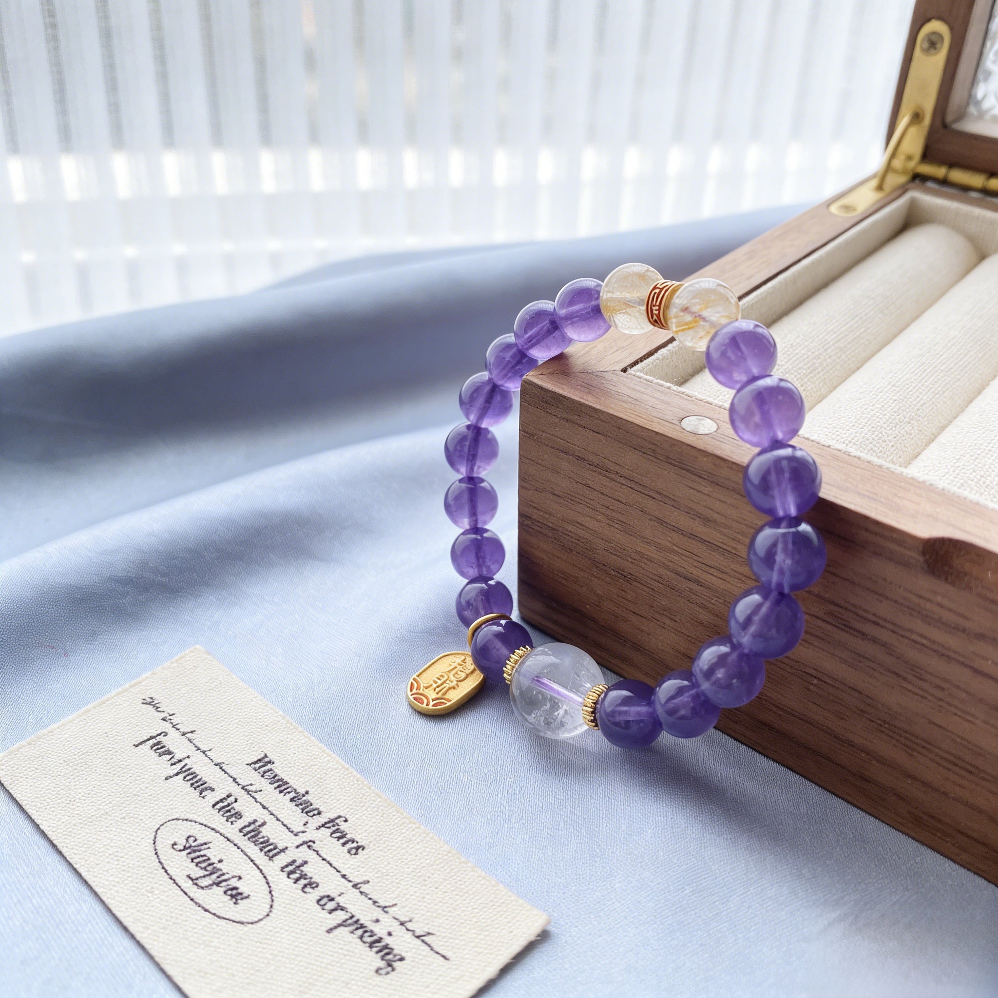 041 "Quiet Luxury" Amethyst Crystal Bracelet ✨ French Vintage Aesthetic for Wealth & Abundance - Dainty Manifestation Jewelry