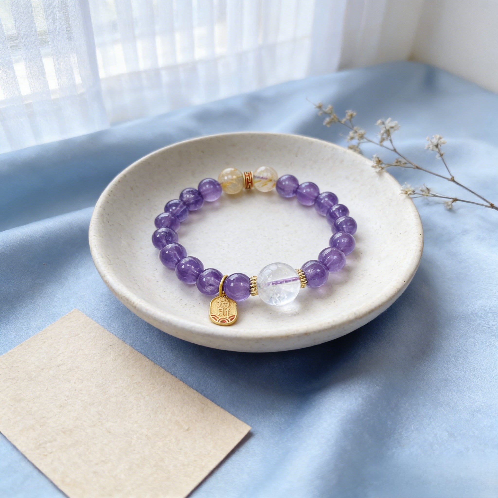 041 "Quiet Luxury" Amethyst Crystal Bracelet ✨ French Vintage Aesthetic for Wealth & Abundance - Dainty Manifestation Jewelry