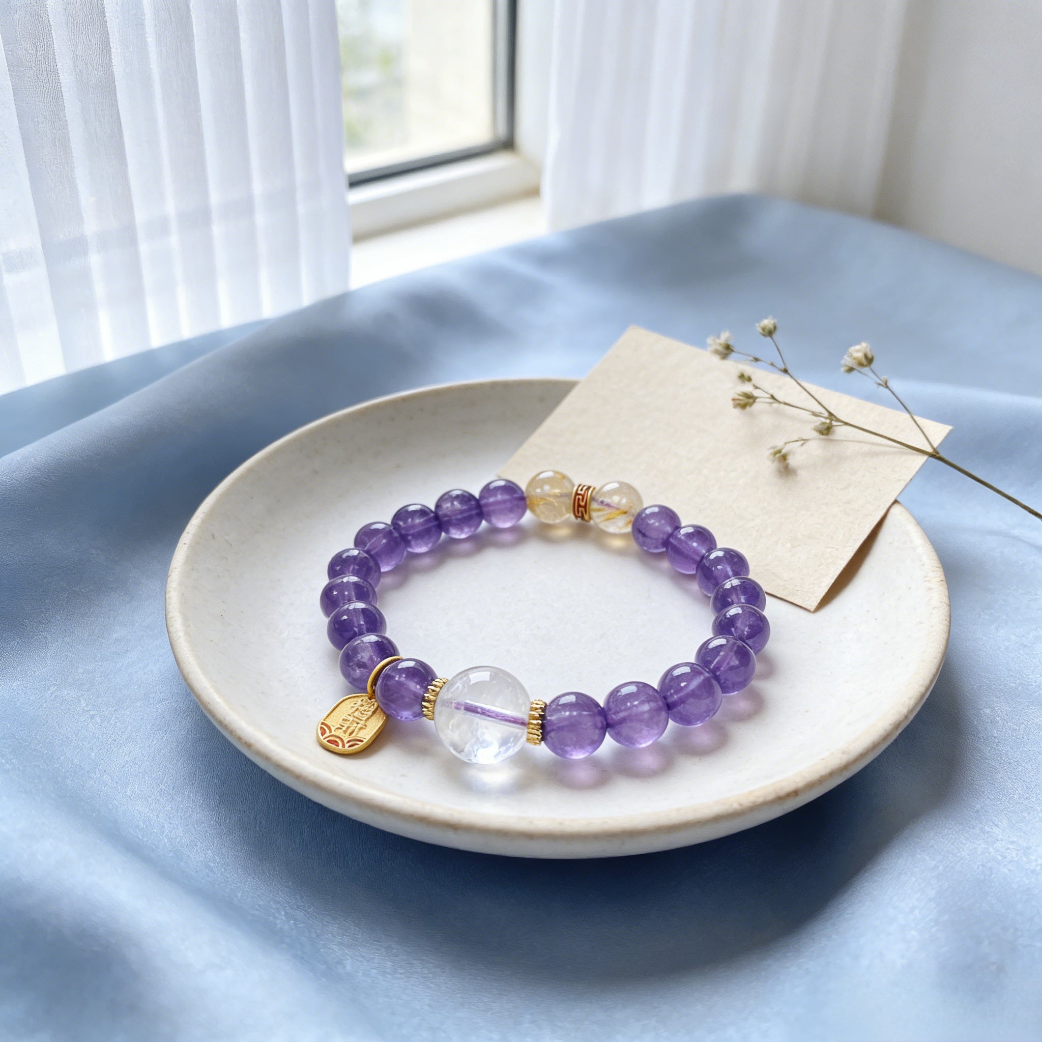 041 "Quiet Luxury" Amethyst Crystal Bracelet ✨ French Vintage Aesthetic for Wealth & Abundance - Dainty Manifestation Jewelry