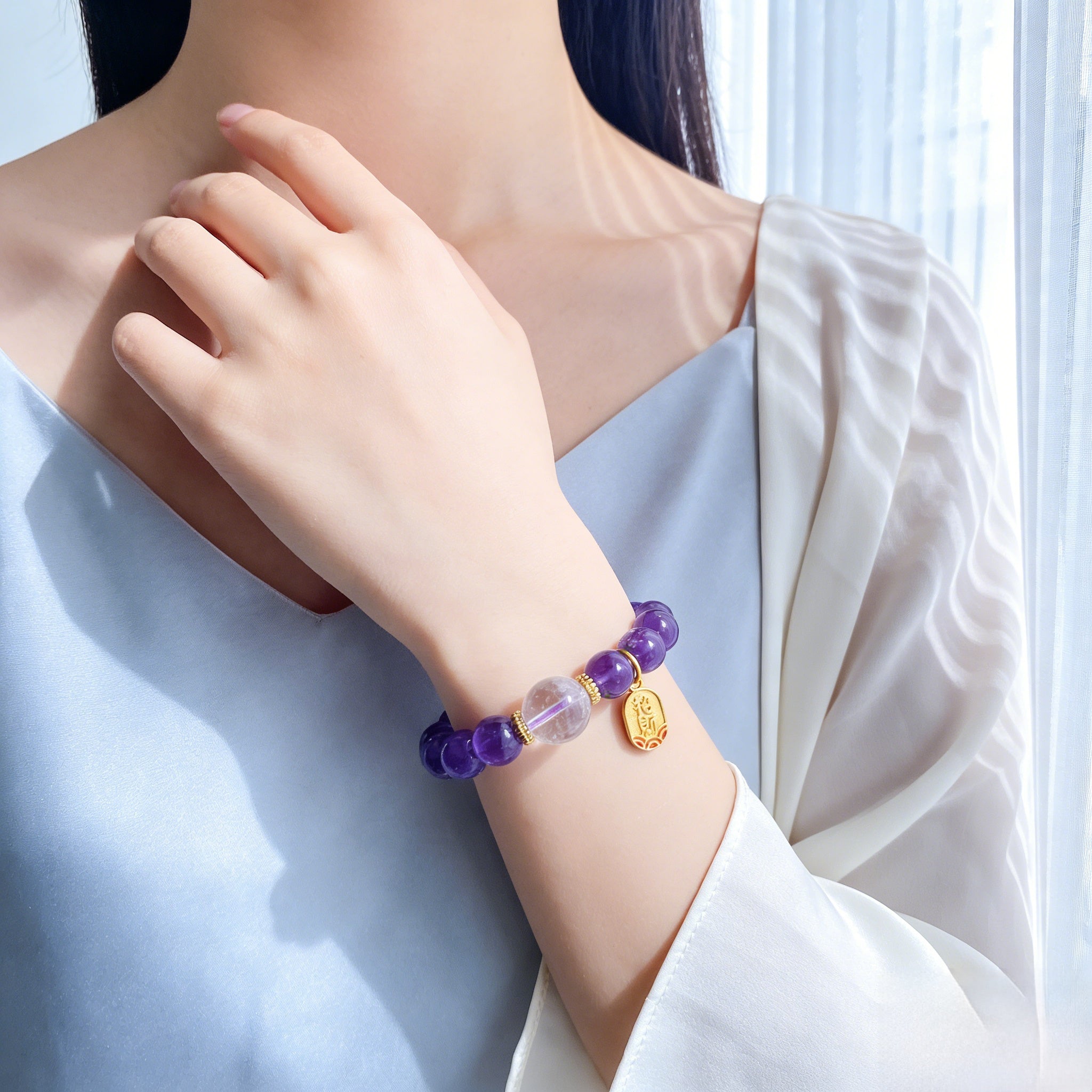 041 "Quiet Luxury" Amethyst Crystal Bracelet ✨ French Vintage Aesthetic for Wealth & Abundance - Dainty Manifestation Jewelry