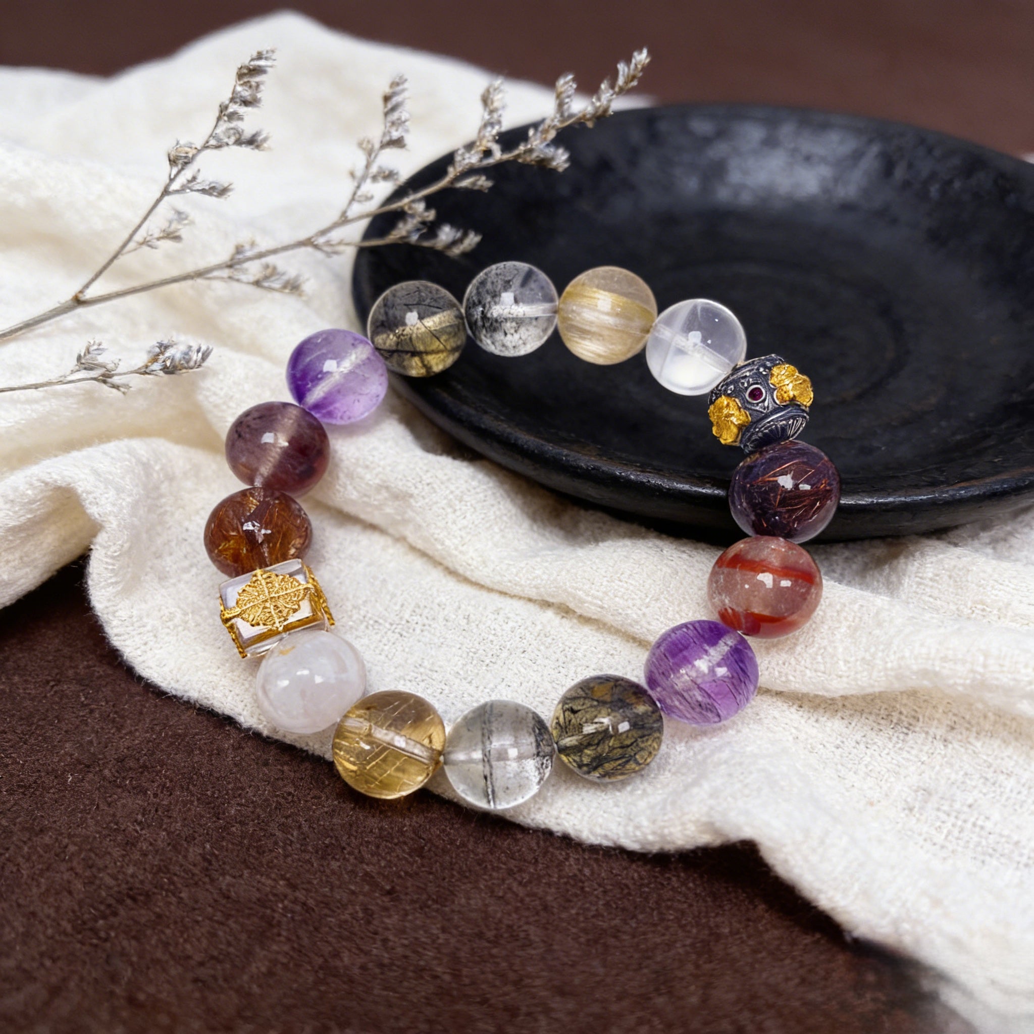 Z008 Natural Gemstone "Guardian" Bracelet ✨ Neo-Chinese Zen Aesthetic Jewelry for Luck & Protection - Artisan Spiritual Gift