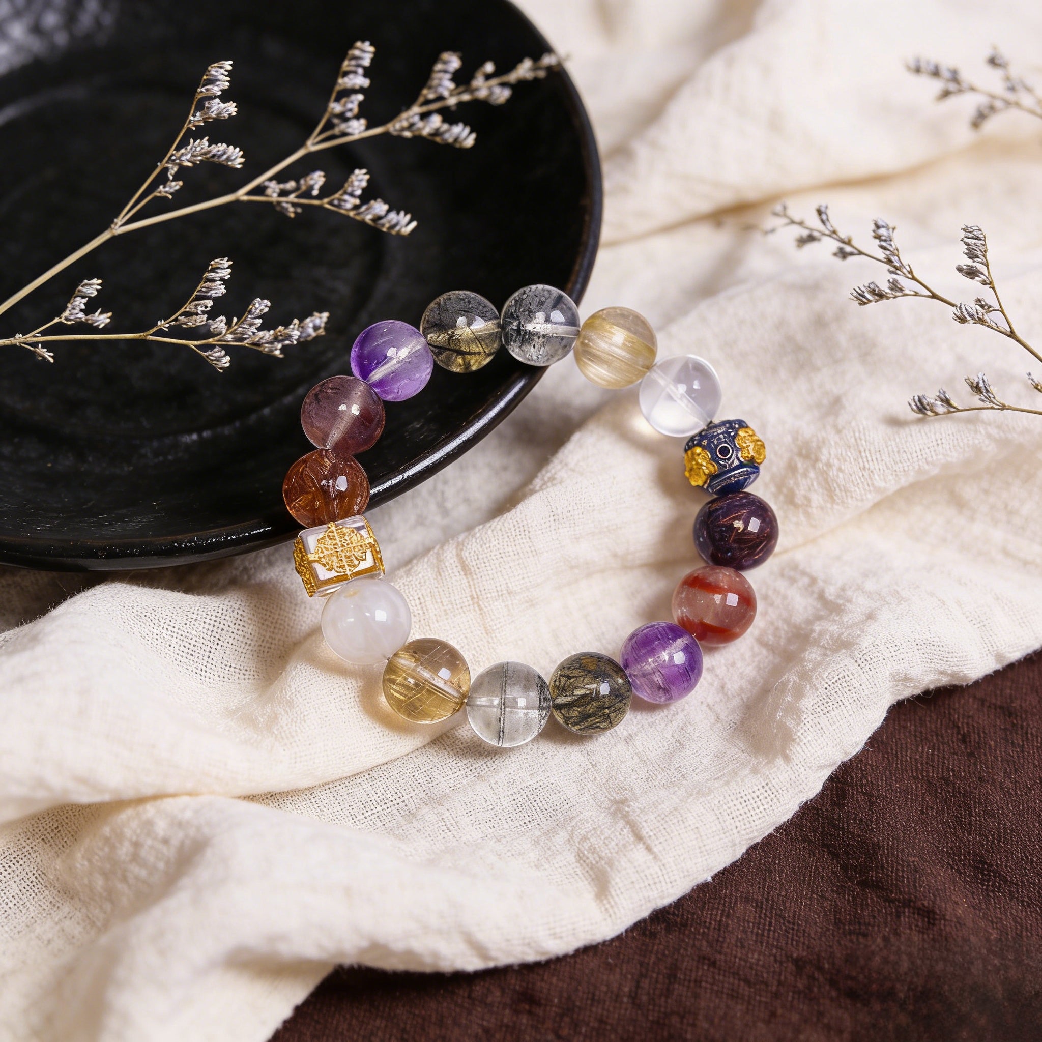 Z008 Natural Gemstone "Guardian" Bracelet ✨ Neo-Chinese Zen Aesthetic Jewelry for Luck & Protection - Artisan Spiritual Gift