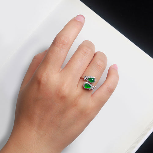 925 Sterling Silver Jadeite Gourd Ring – Lucky Chinese Jade Jewelry for Prosperity & Protection