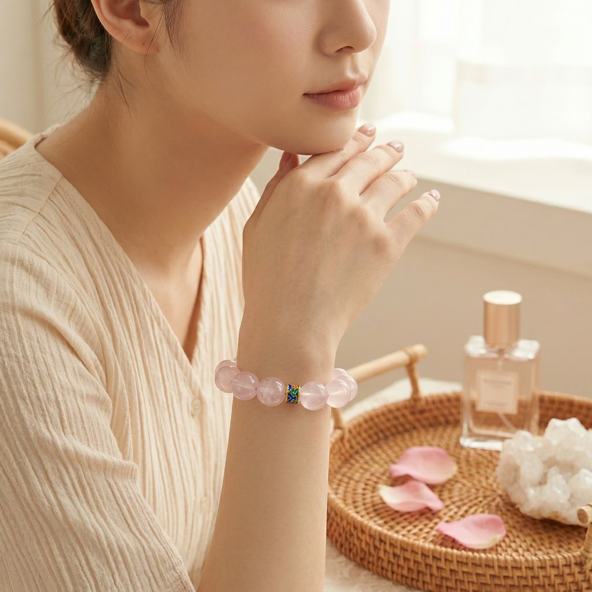 001 Elegant Rose Quartz Bracelet, Minimalist Pink Crystal Jewelry, Clean Girl Aesthetic Accessory, Spiritual Healing Bracelet, Handmade Gemstone Gift, Boho Chic Style