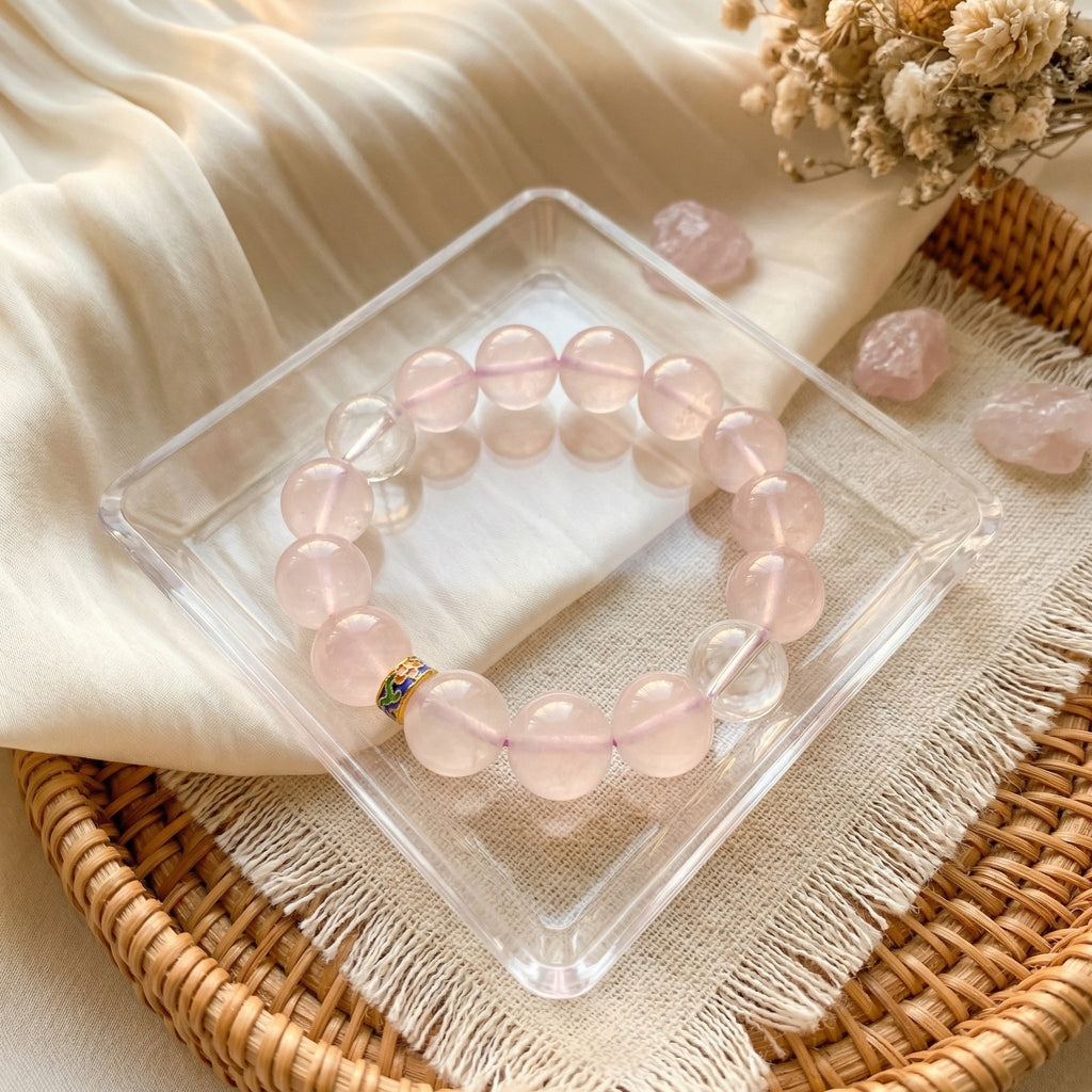 001 Elegant Rose Quartz Bracelet, Minimalist Pink Crystal Jewelry, Clean Girl Aesthetic Accessory, Spiritual Healing Bracelet, Handmade Gemstone Gift, Boho Chic Style