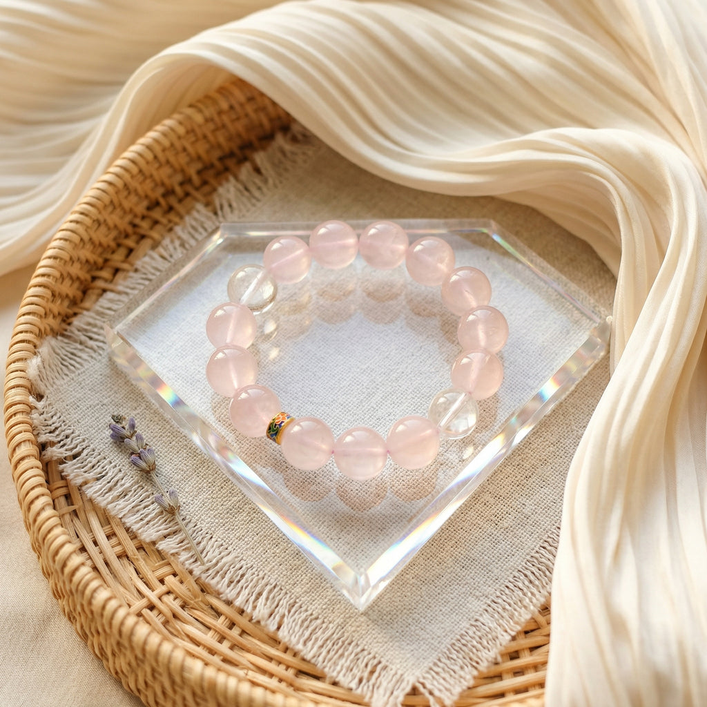 001 Elegant Rose Quartz Bracelet, Minimalist Pink Crystal Jewelry, Clean Girl Aesthetic Accessory, Spiritual Healing Bracelet, Handmade Gemstone Gift, Boho Chic Style