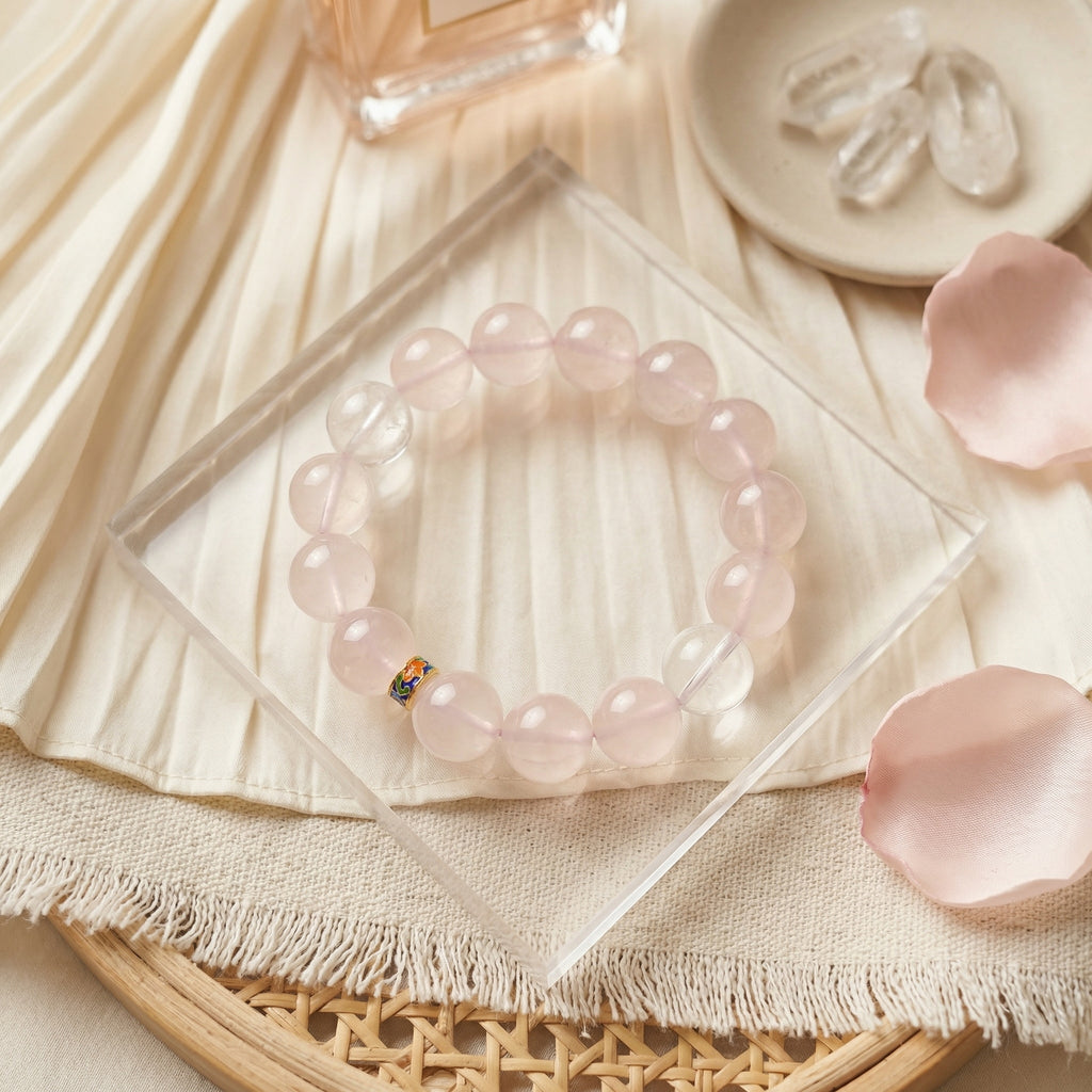 001 Elegant Rose Quartz Bracelet, Minimalist Pink Crystal Jewelry, Clean Girl Aesthetic Accessory, Spiritual Healing Bracelet, Handmade Gemstone Gift, Boho Chic Style