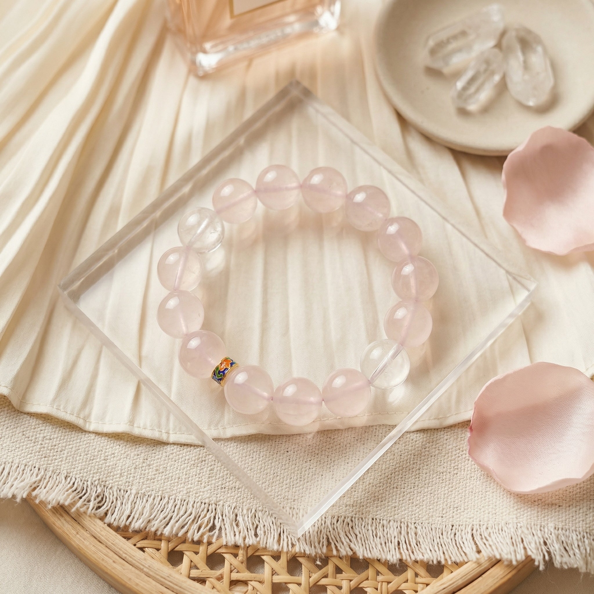 001 Elegant Rose Quartz Bracelet, Minimalist Pink Crystal Jewelry, Clean Girl Aesthetic Accessory, Spiritual Healing Bracelet, Handmade Gemstone Gift, Boho Chic Style