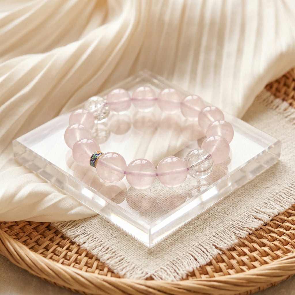 001 Elegant Rose Quartz Bracelet, Minimalist Pink Crystal Jewelry, Clean Girl Aesthetic Accessory, Spiritual Healing Bracelet, Handmade Gemstone Gift, Boho Chic Style