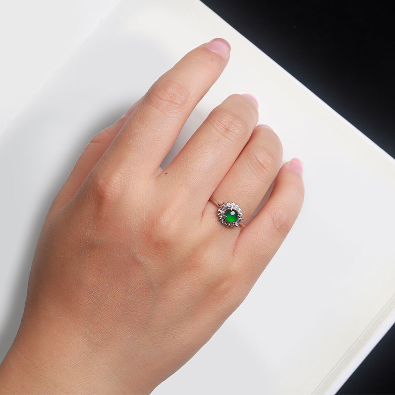 Elegant Jadeite Ring with Diamond Accents | Luxury Green Gemstone Jewelry