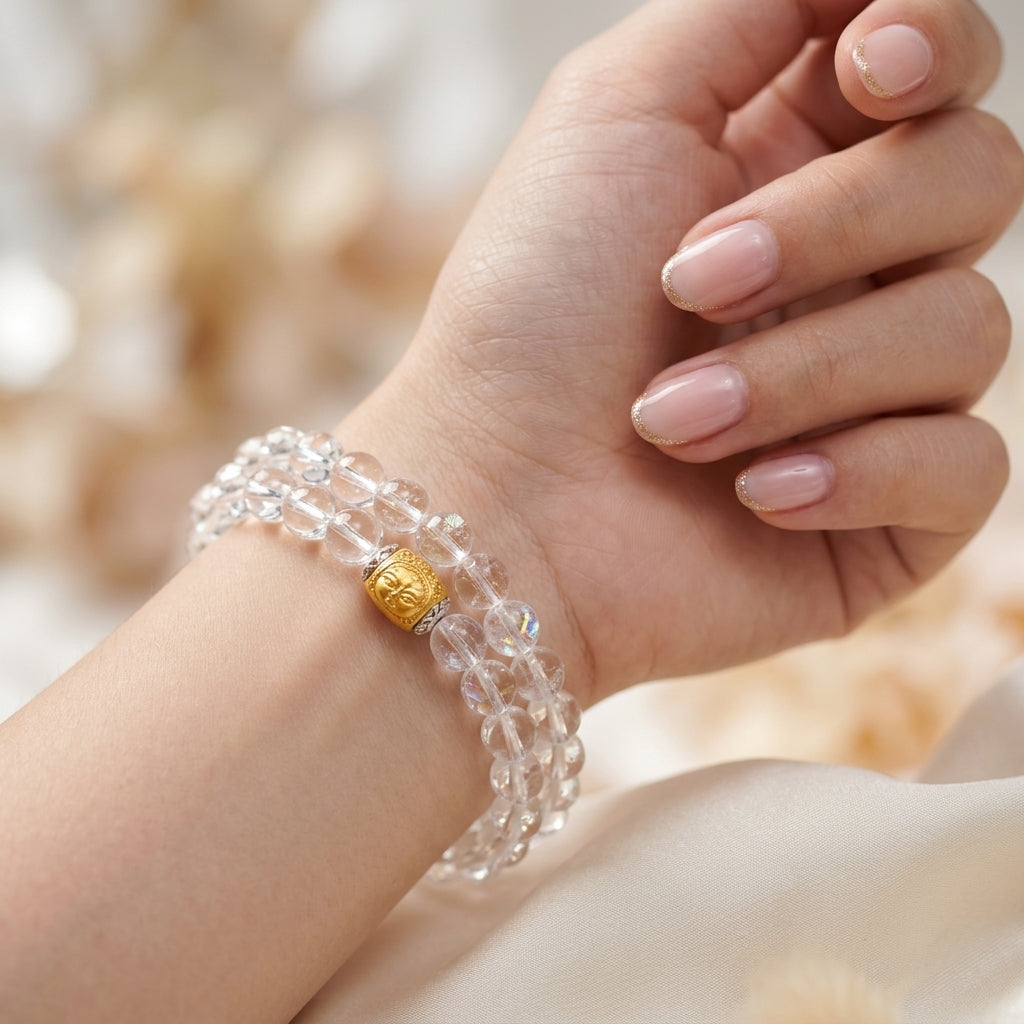 005 Master Healer Clear Quartz Bracelet - Multi-Row Manifestation Beads - Healing Crystal for Clarity & Positive Energy - Lucky Charm Jewelry - Zen Spirit Gift