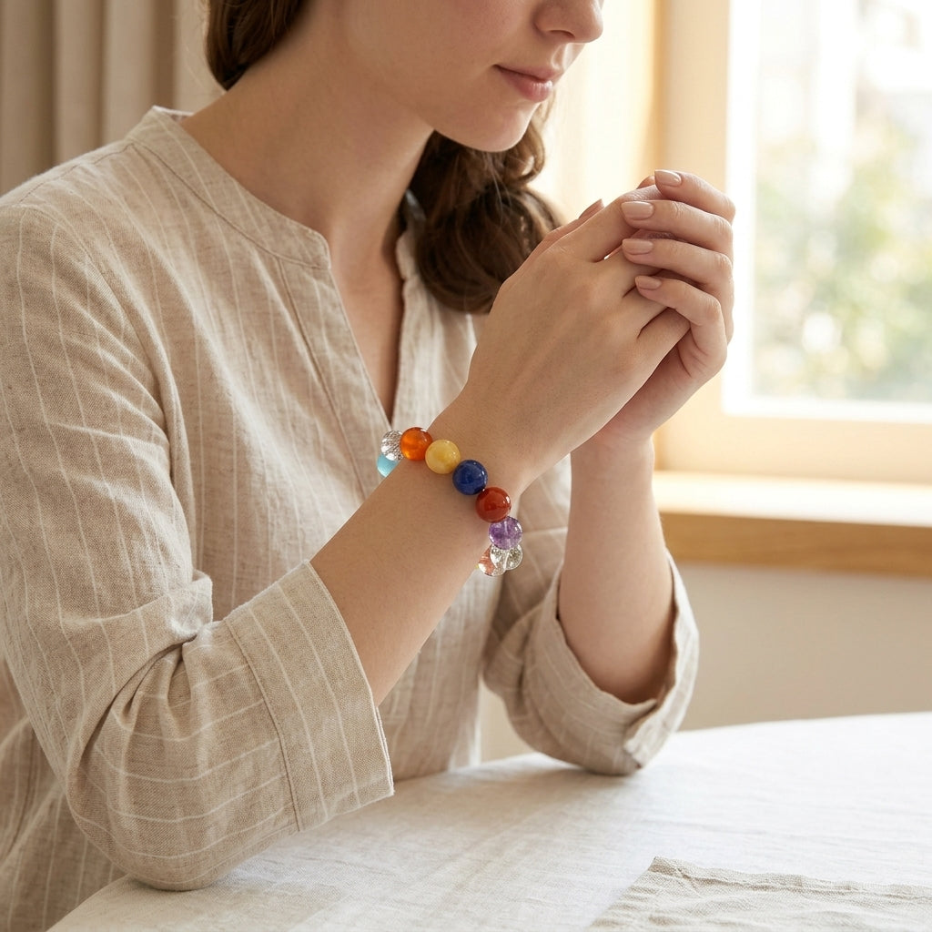 Z011 Elegant Gemstone Bracelet ✨ Radiant Aura Stone for Positivity - Sophisticated Accessory for Coffee Dates & Professional Wear