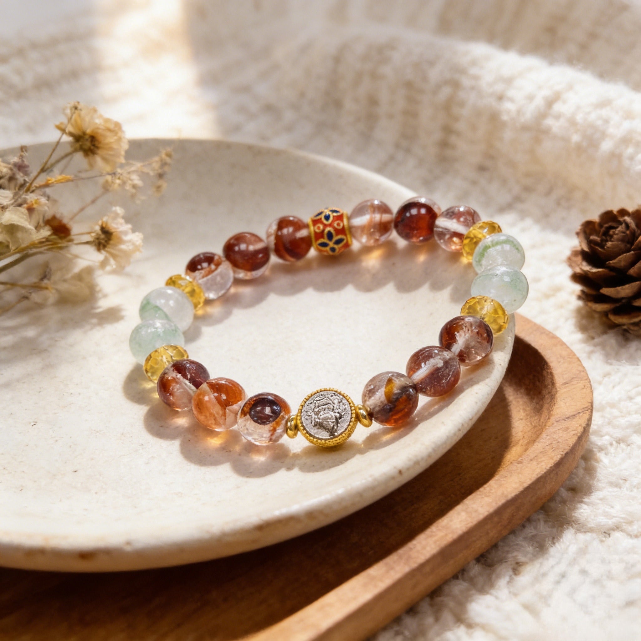 032 "Quiet Luxury" Golden Quartz Bracelet ✨ French Vintage Aesthetic for Wealth & Abundance - Dainty Spiritual Manifestation Jewelry