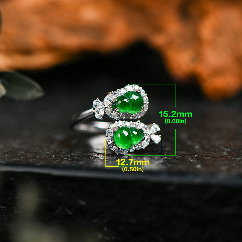 925 Sterling Silver Jadeite Gourd Ring – Lucky Chinese Jade Jewelry for Prosperity & Protection