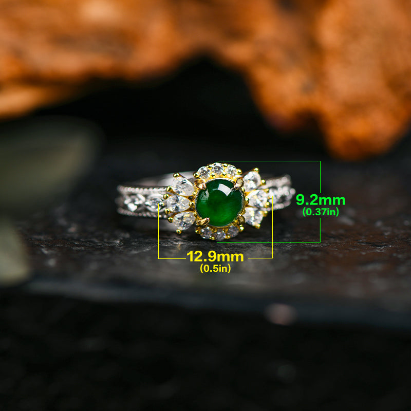 Luxury Jadeite Green Gemstone Ring with Diamond Accents | Elegant Silver/Gold-Plated Setting