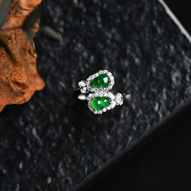 925 Sterling Silver Jadeite Gourd Ring – Lucky Chinese Jade Jewelry for Prosperity & Protection