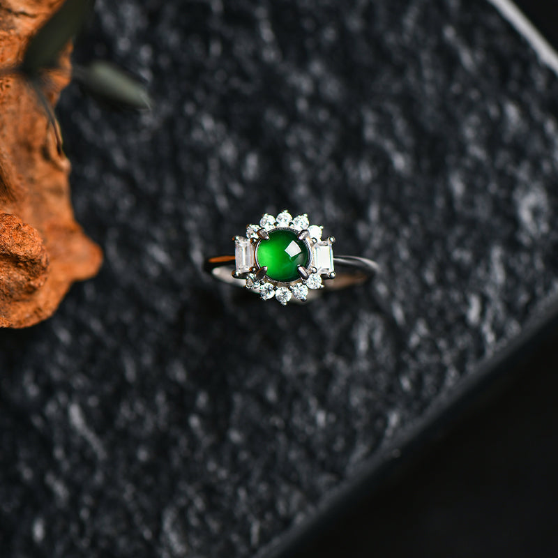 Elegant Jadeite Ring with Diamond Accents | Luxury Green Gemstone Jewelry
