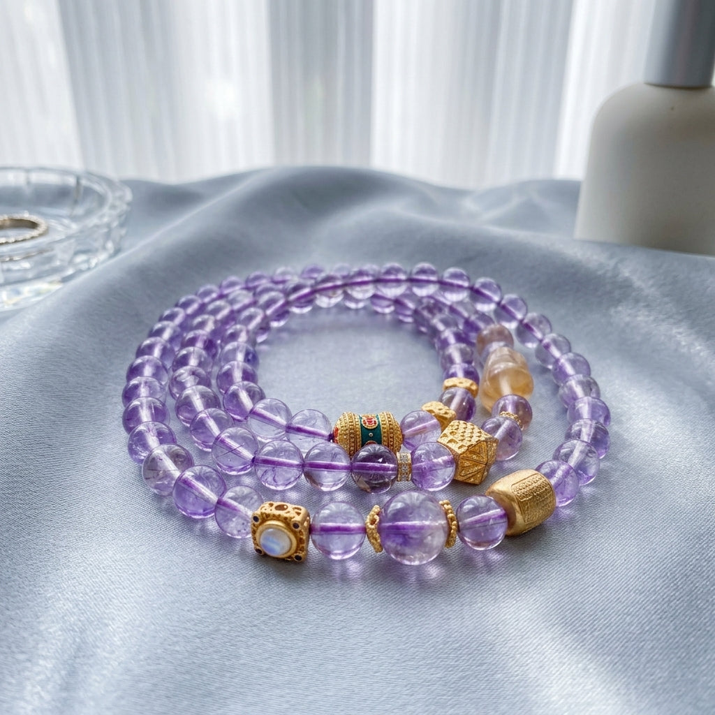 Z012 Aura Cleansing Amethyst Bracelet ✨ Healing Natural Stones for Anxiety Relief, Focus & Calm - Perfect for Cafe Dates & Slow Living