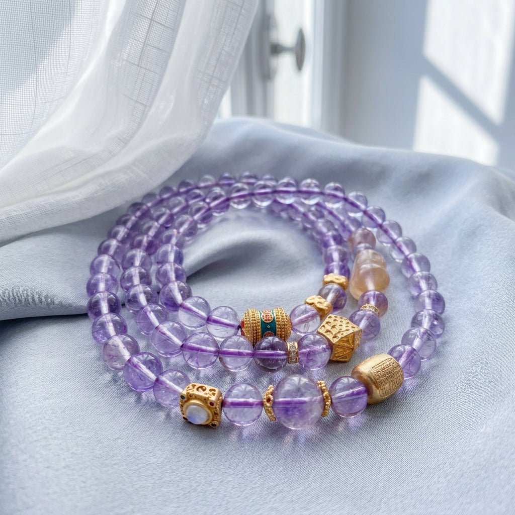Z012 Aura Cleansing Amethyst Bracelet ✨ Healing Natural Stones for Anxiety Relief, Focus & Calm - Perfect for Cafe Dates & Slow Living