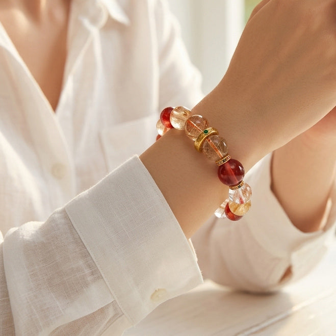 Z017 "Abundance" Natural Crystal Bracelet ✨ French Vintage Aesthetic for Wealth & Success - Radiant Manifestation Jewelry