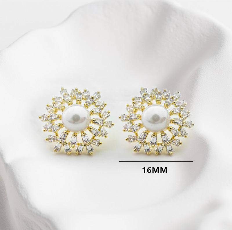 Radiant Pearl Sunburst Earrings ✨ Sparkle with Golden Glamour