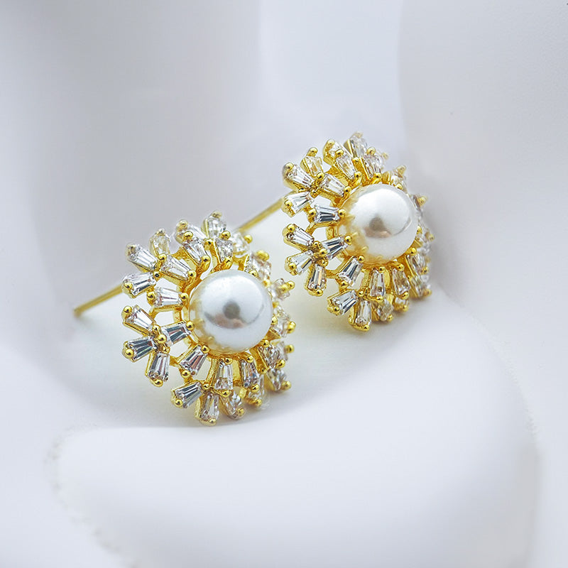 Radiant Pearl Sunburst Earrings ✨ Sparkle with Golden Glamour