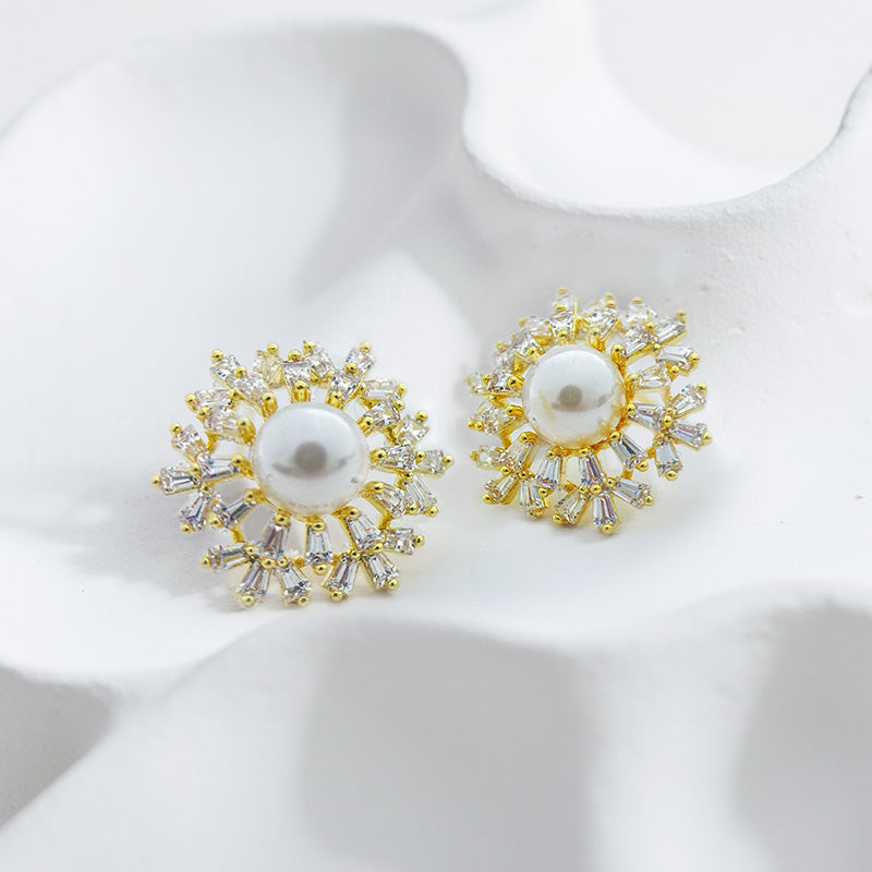 Radiant Pearl Sunburst Earrings ✨ Sparkle with Golden Glamour