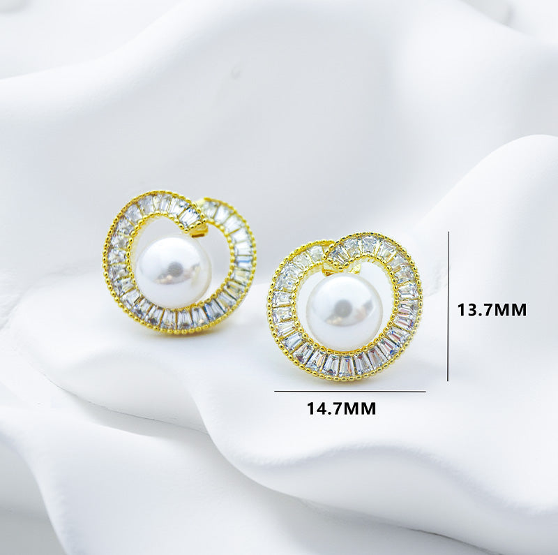 Pearl Earrings for Women Freshwater Cultured Pearl Stud Earrings 925 Sterling Silver Cubic Zirconia Stud Earrings for Mother Her