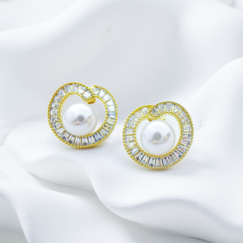Pearl Earrings for Women Freshwater Cultured Pearl Stud Earrings 925 Sterling Silver Cubic Zirconia Stud Earrings for Mother Her