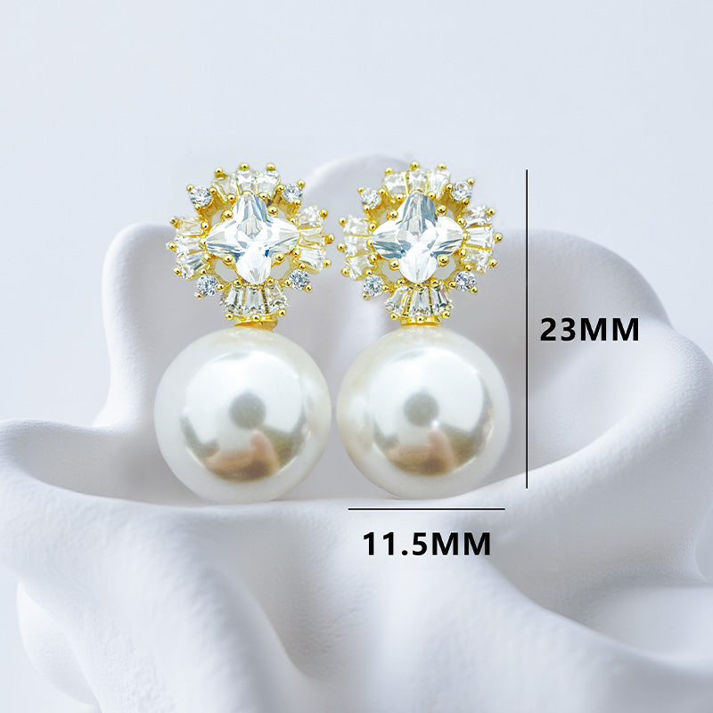 Zircon Halo & Pearl Drop Earrings ✨ Elegant Sparkle with Timeless Grace