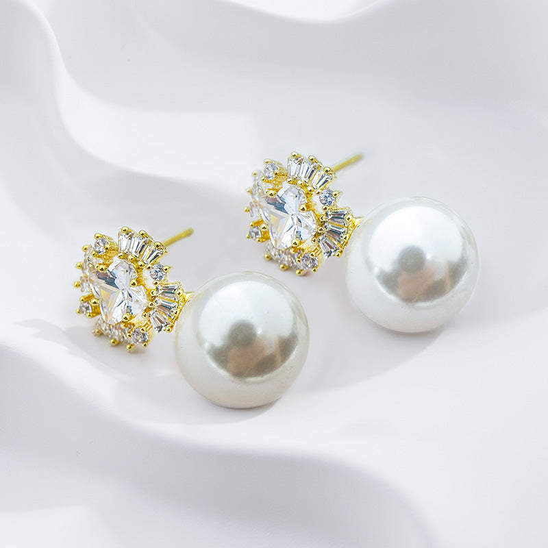 Zircon Halo & Pearl Drop Earrings ✨ Elegant Sparkle with Timeless Grace