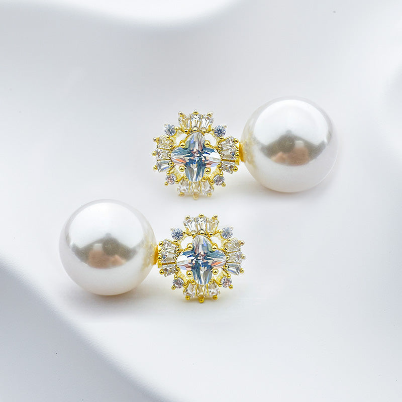 Zircon Halo & Pearl Drop Earrings ✨ Elegant Sparkle with Timeless Grace