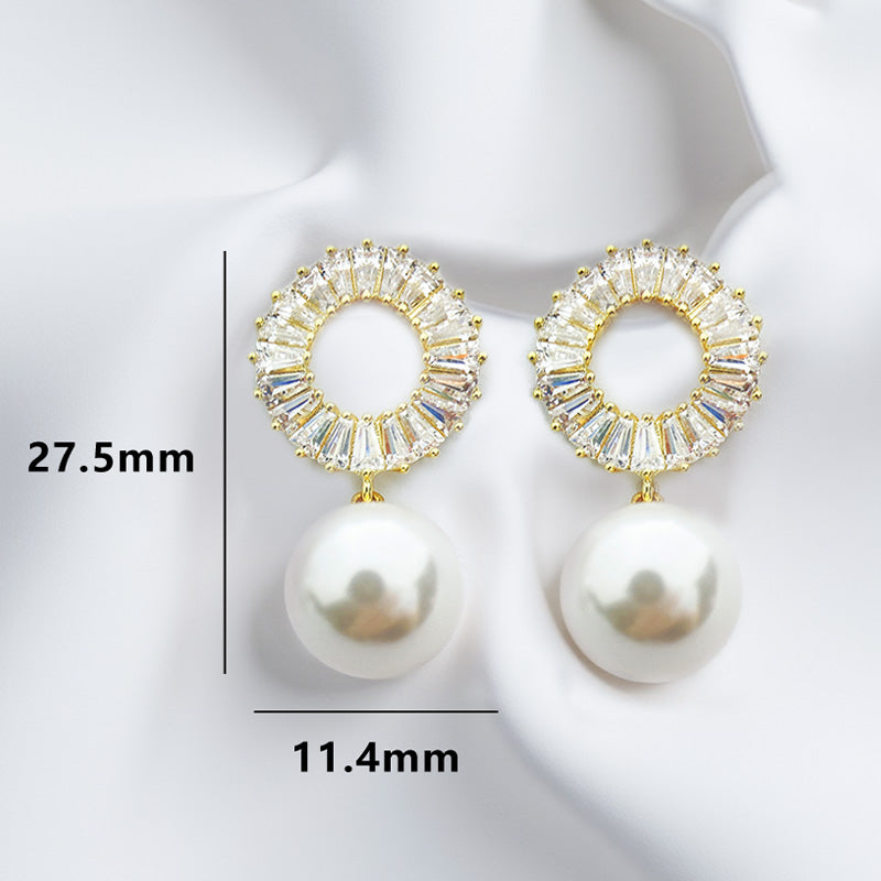 Zircon Halo & Pearl Drop Earrings ✨ Elegant Sparkle with Timeless Grace