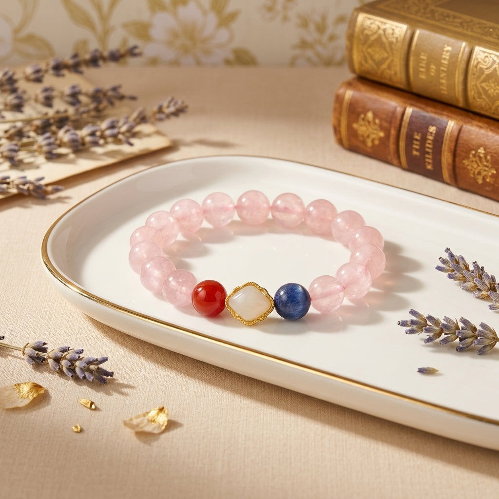 002 Multicolor Crystal Healing Bracelet - Rose Quartz for Love, Lapis Lazuli for Wisdom, Hetian Jade for Protection - Ultimate Energy Balance Jewelry for Her