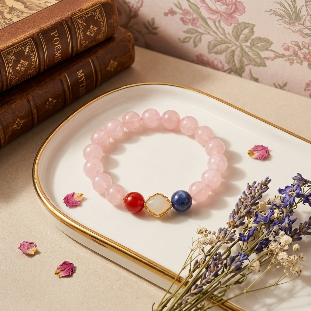 002 Multicolor Crystal Healing Bracelet - Rose Quartz for Love, Lapis Lazuli for Wisdom, Hetian Jade for Protection - Ultimate Energy Balance Jewelry for Her