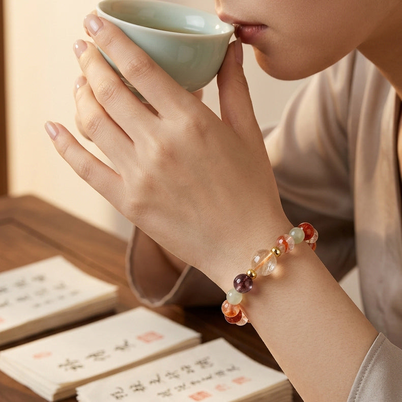 049 Natural Gemstone Wrap Bracelet ✨ Sophisticated Multi-Strand Jewelry for Positivity & Joy - Elegant Daily Spiritual Talisman