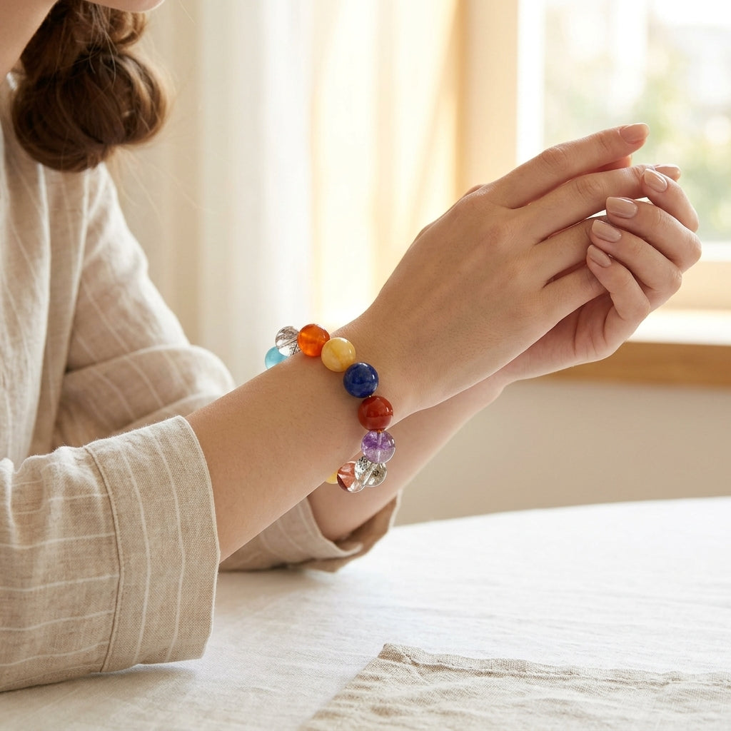 Z011 Elegant Gemstone Bracelet ✨ Radiant Aura Stone for Positivity - Sophisticated Accessory for Coffee Dates & Professional Wear