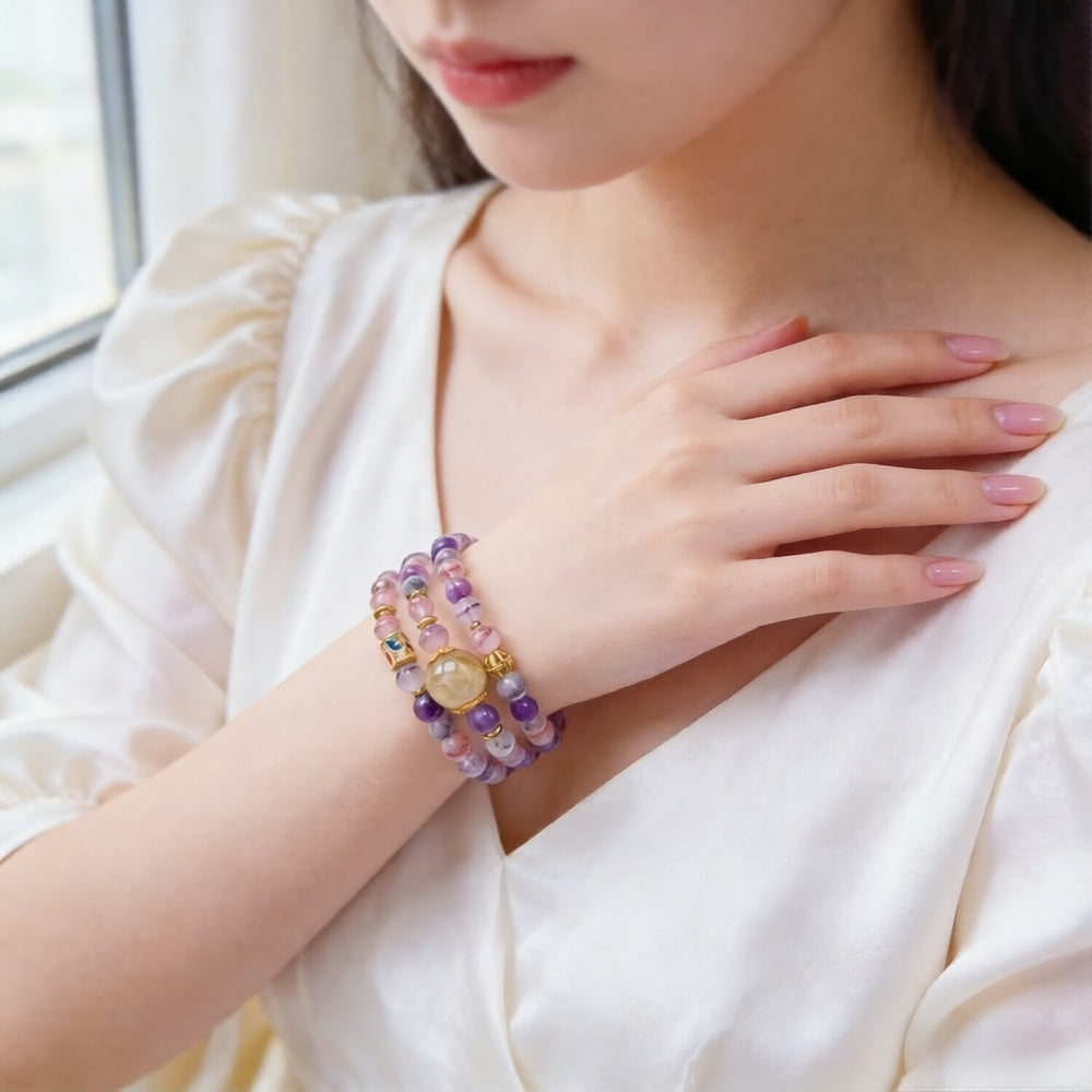044 "Quiet Luxury" Natural Crystal Bracelet ✨ French Vintage Aesthetic for Positivity - Dainty Spiritual Manifestation Jewelry