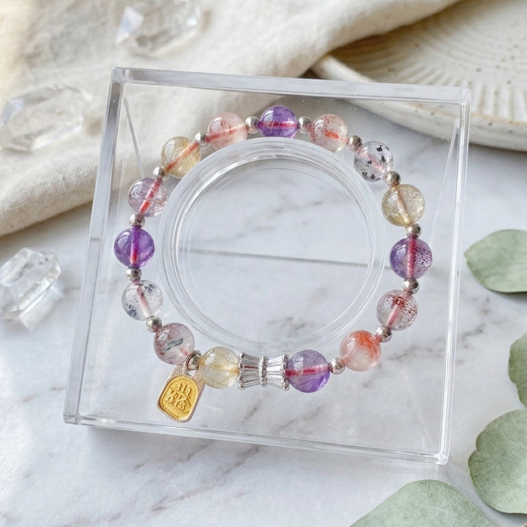 Z002 Natural Gemstone Bracelet with Gold Charm – Handmade Crystal Bead Bracelet for Everyday Wear