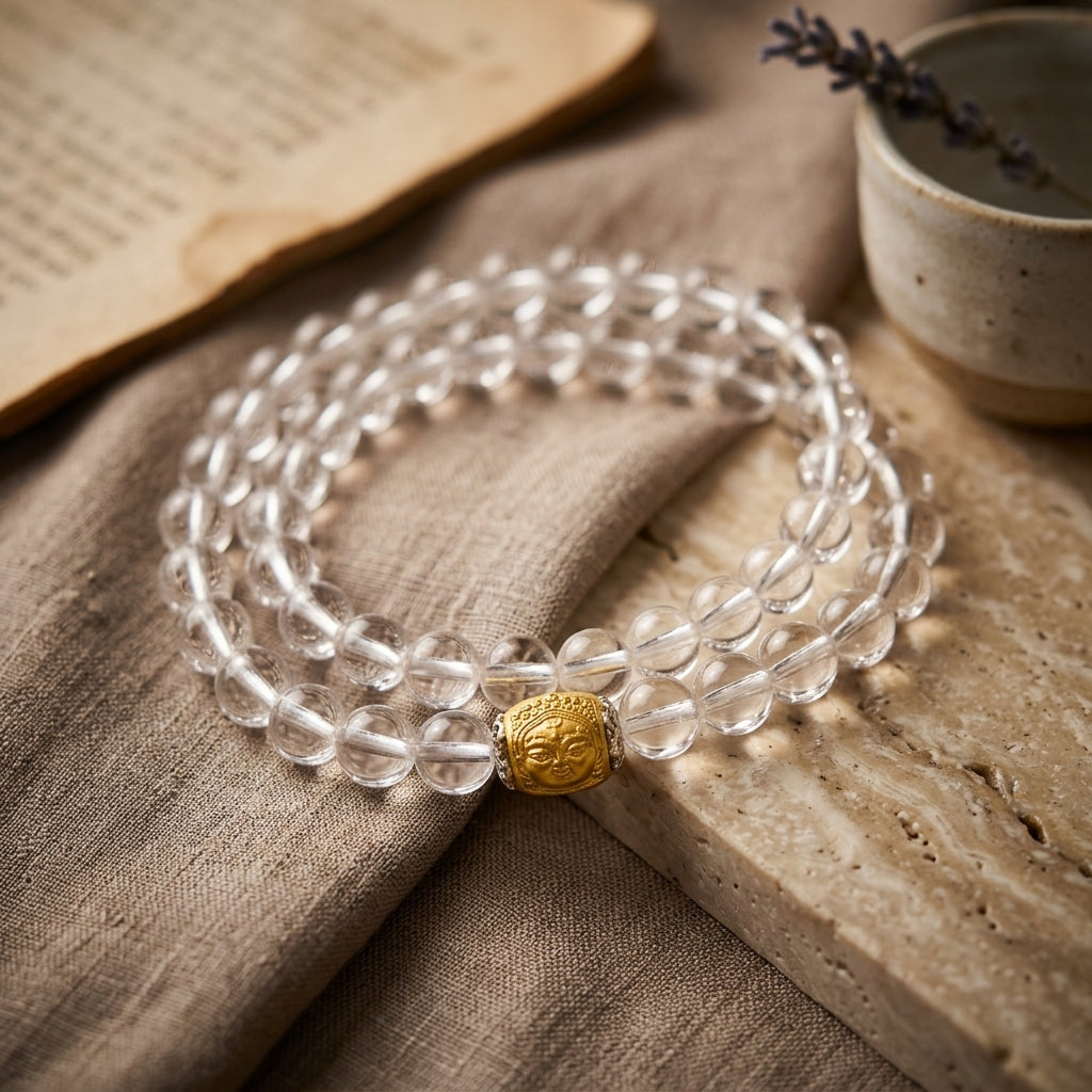 005 Master Healer Clear Quartz Bracelet - Multi-Row Manifestation Beads - Healing Crystal for Clarity & Positive Energy - Lucky Charm Jewelry - Zen Spirit Gift