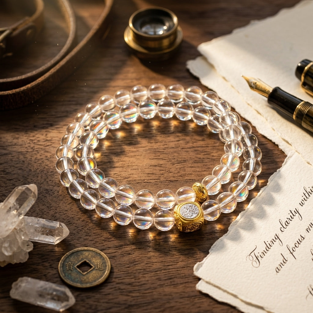 013 Sparkly Clear Quartz Beaded Bracelet ✨ Summer Vibes Energy Stone for Positivity - Minimalist Crystal Jewelry Gift for Her