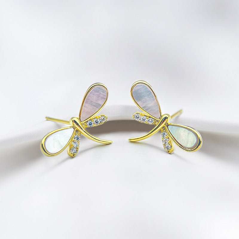 Lady Jewelry Artificial Gemstone Dragonfly Earrings