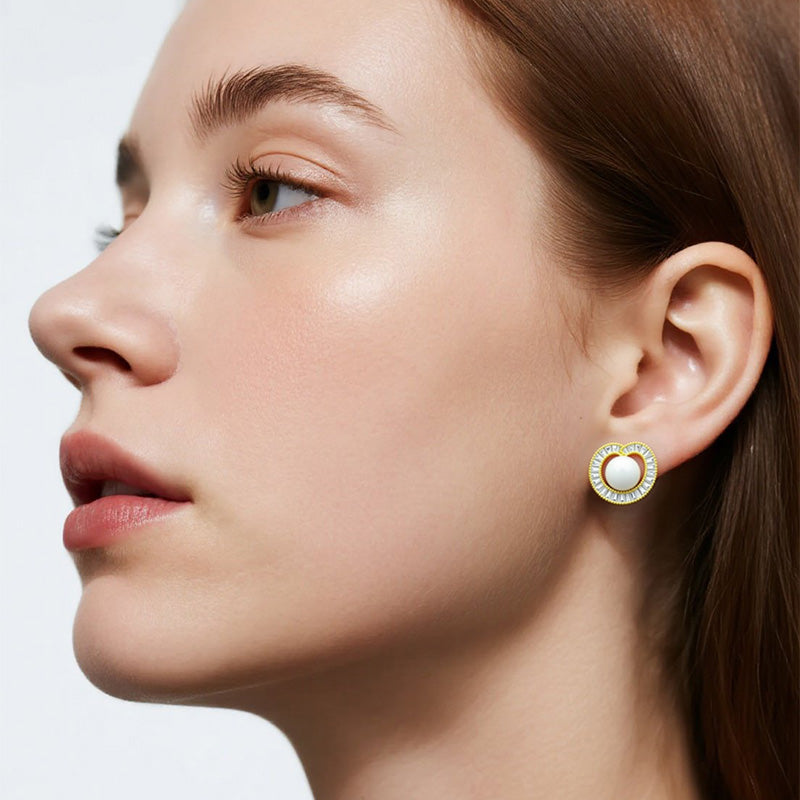 Pearl Earrings for Women Freshwater Cultured Pearl Stud Earrings 925 Sterling Silver Cubic Zirconia Stud Earrings for Mother Her