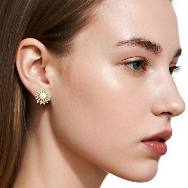 Radiant Pearl Sunburst Earrings ✨ Sparkle with Golden Glamour